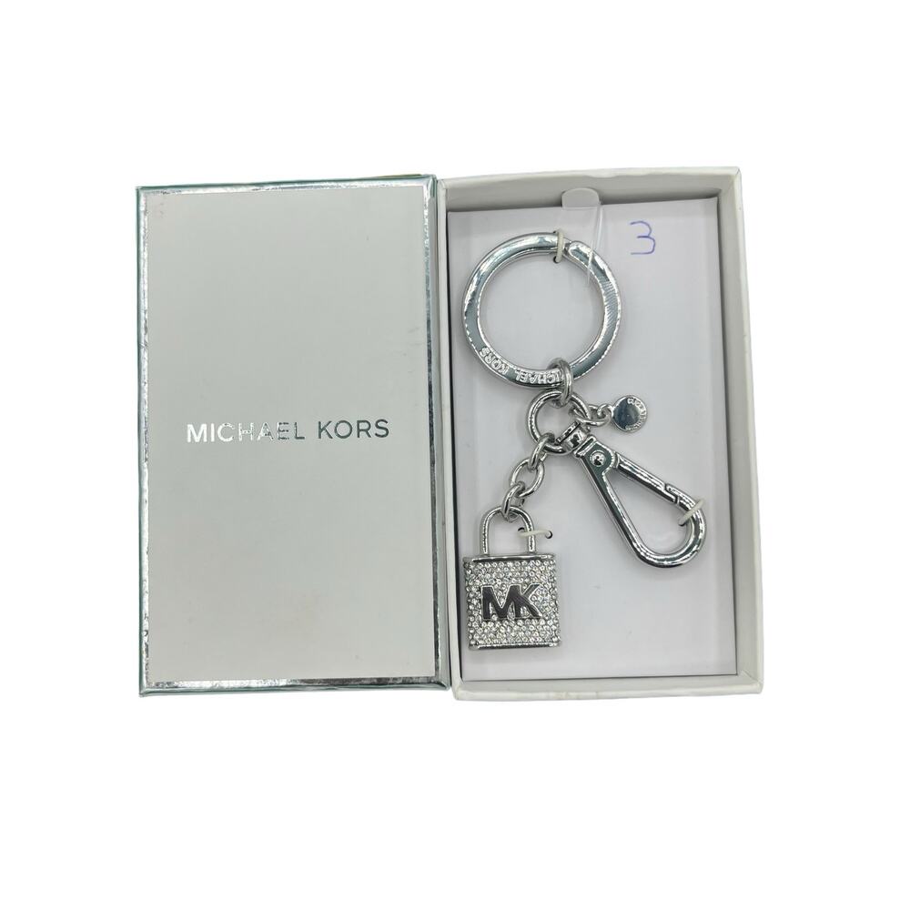 Michael Kors Pave Lock and Key Keychain Charm Key Ring Fob NWT